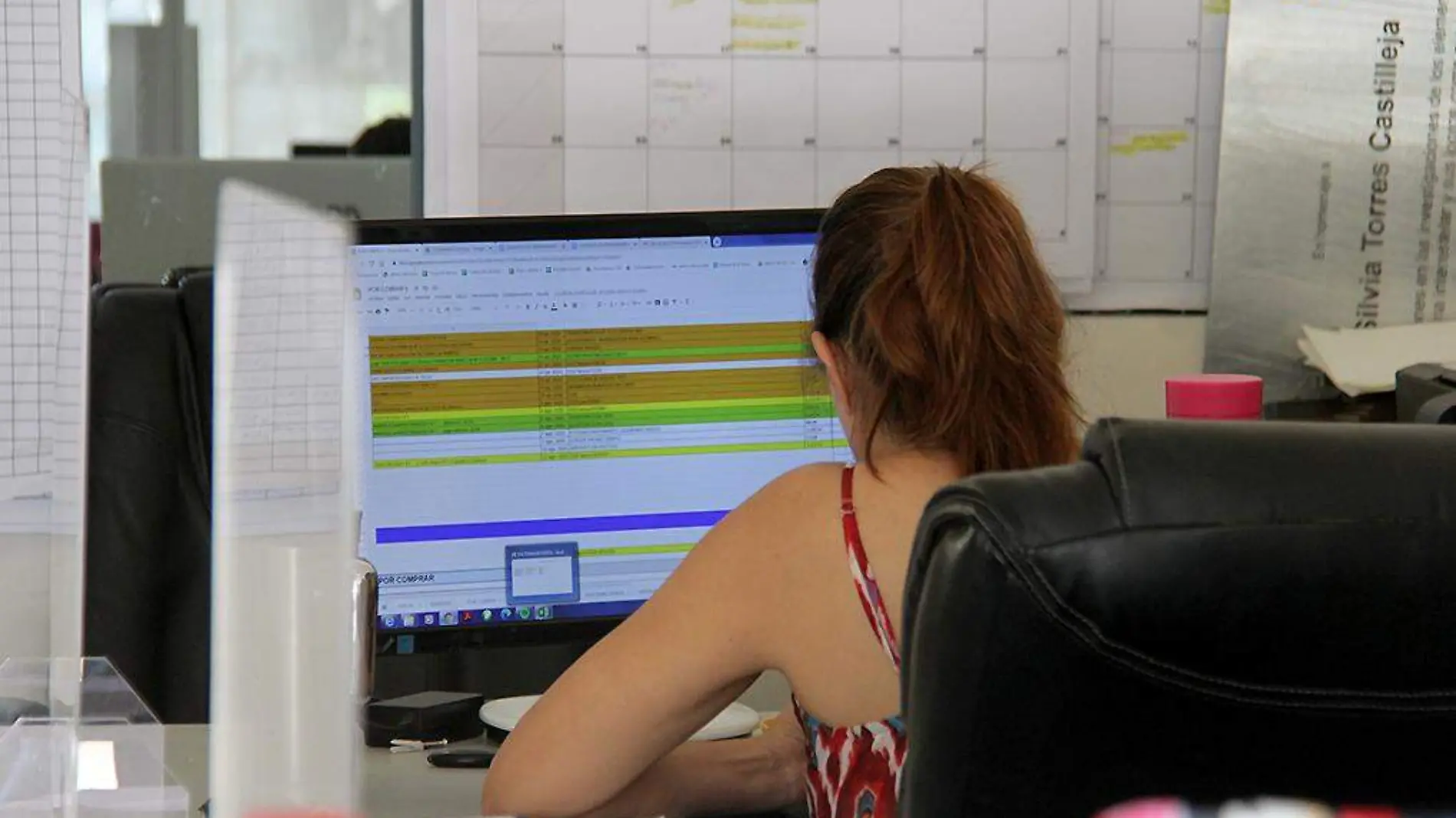 Mujer joven trabajando frente a computadora